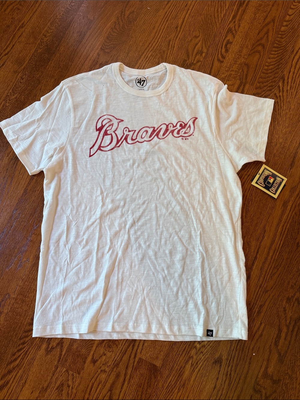 47 Cooperstown Atlanta Braves White T-Shirt with Red Script Logo
